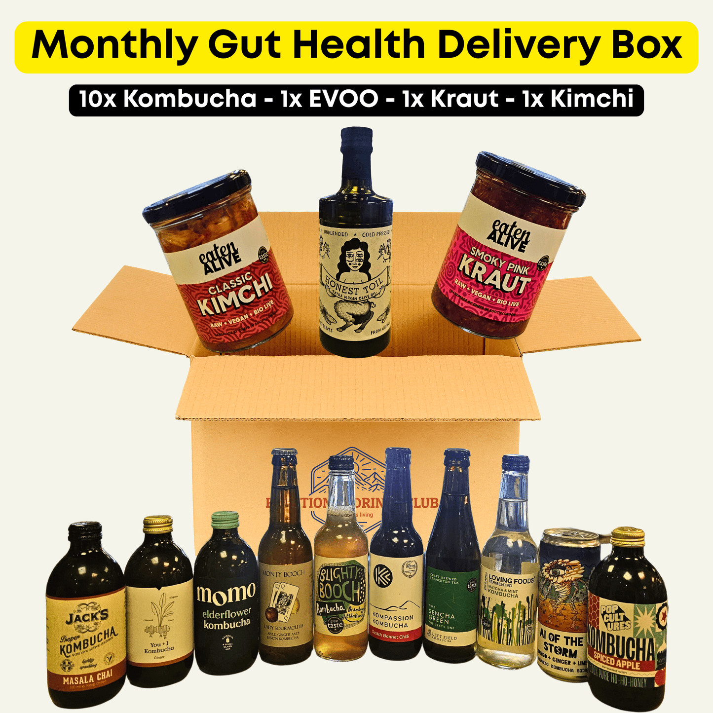Monthly Gut Health Box – Kombucha, Ferments & EVOO - Functional Drinks Club