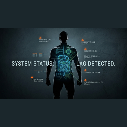 Picture showing a human body with the 6 pillars of gut health optimisation highlighted