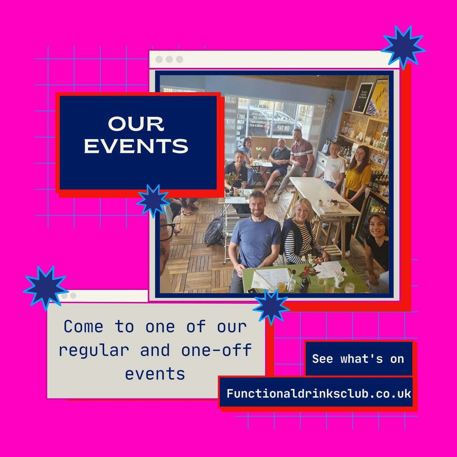 A picture of people enjoying a gut health event at Functional Drinks Club in Otley.