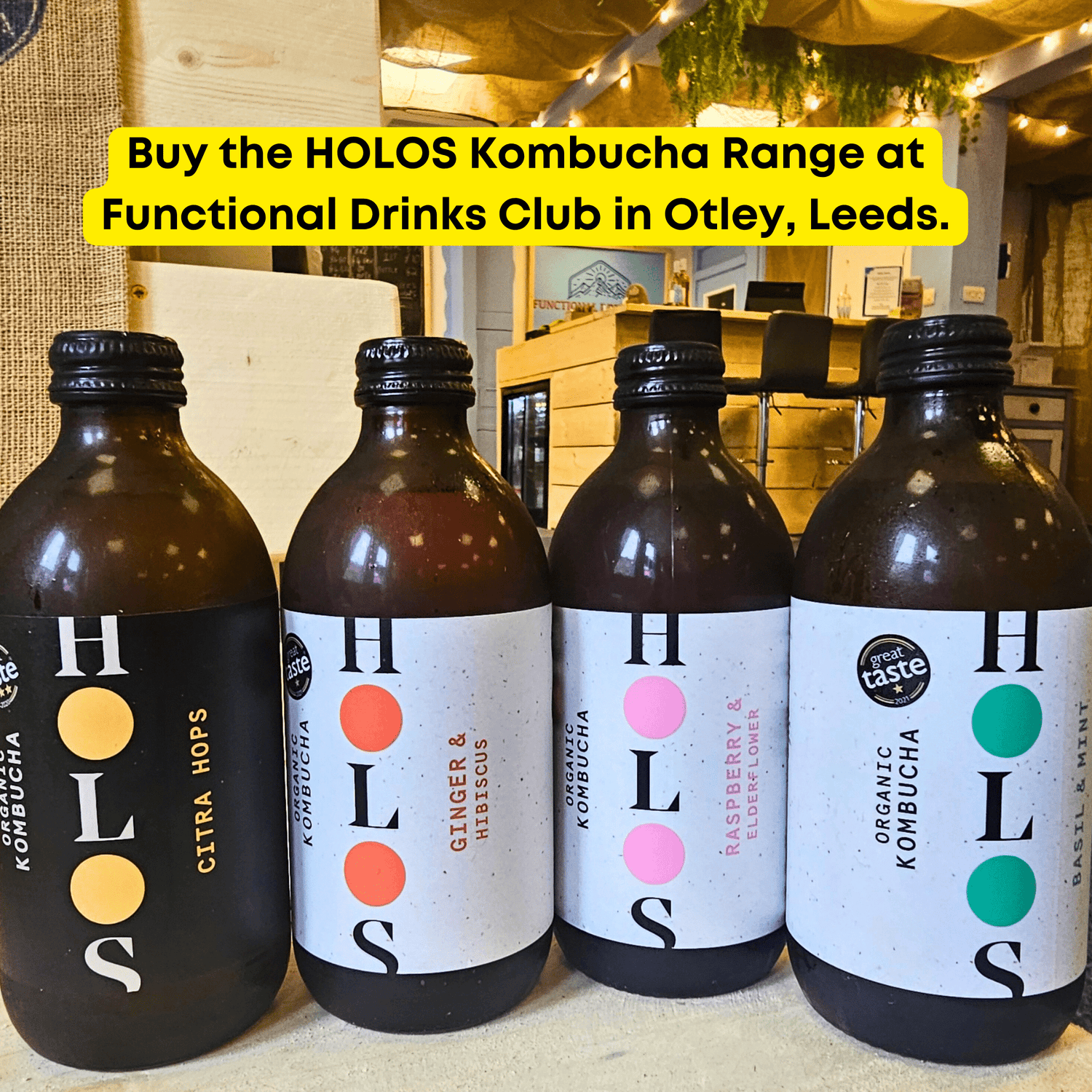 Holos Kombucha range at Functional Drinks Club in Otley