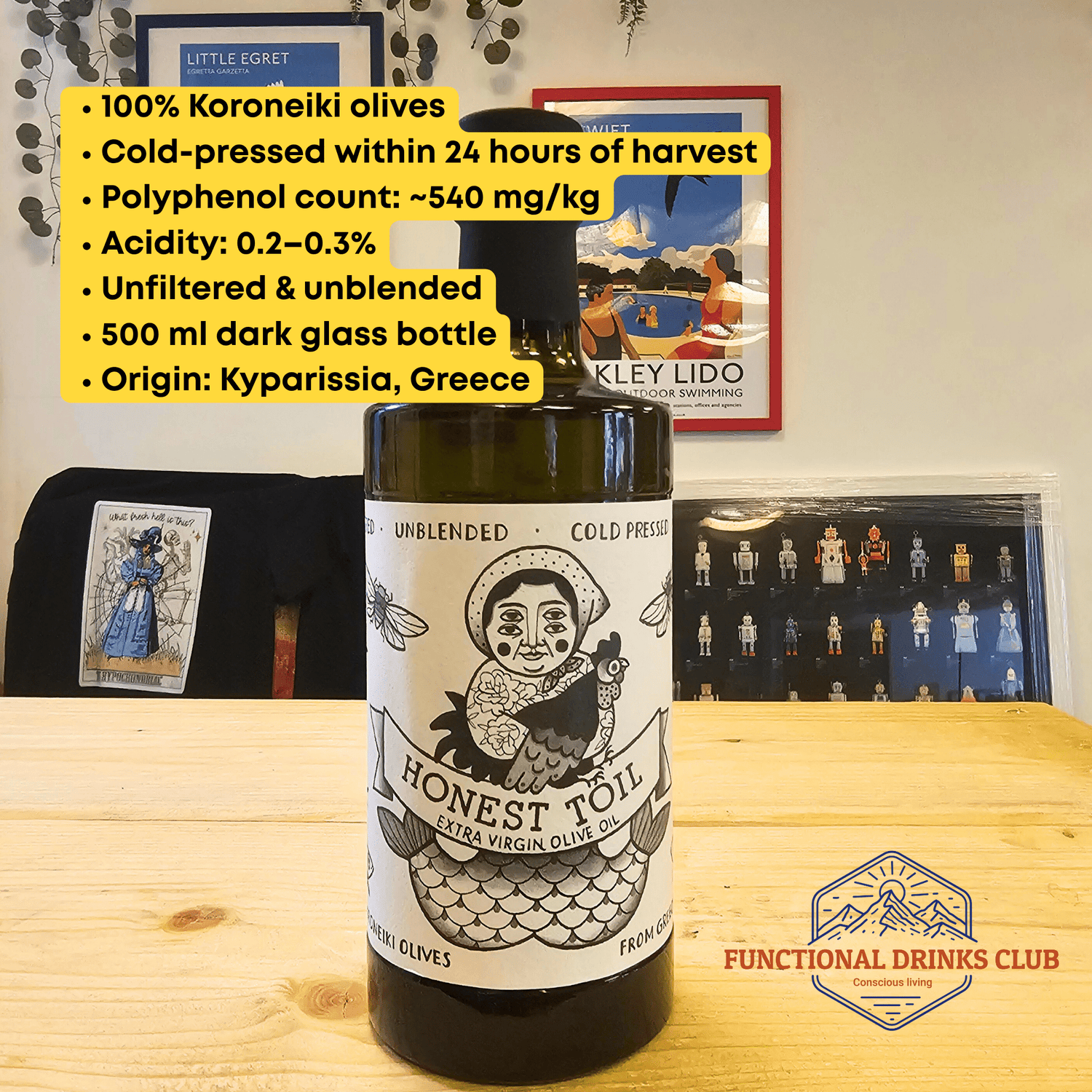 Honest Toil High - Polyphenol Greek Extra Virgin Olive Oil (500 ml) - Functional Food at Functional Drinks Club