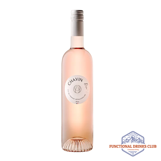 Chavin rose wine bottle on a white background with 'Functional Drinks Club' logo.