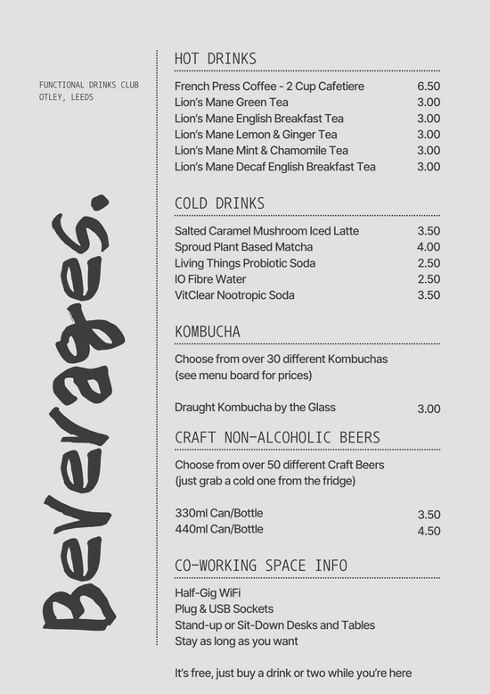 Functional Drinks Menu | Leeds Kombucha Cafe & Co-working Space ...