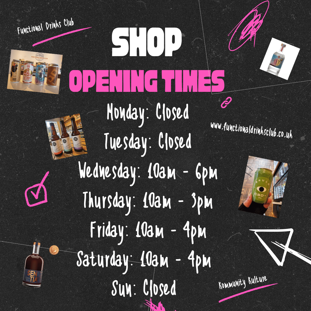 Functional Drinks Club Shop, Cafe, Bar, Space, Opening Times.