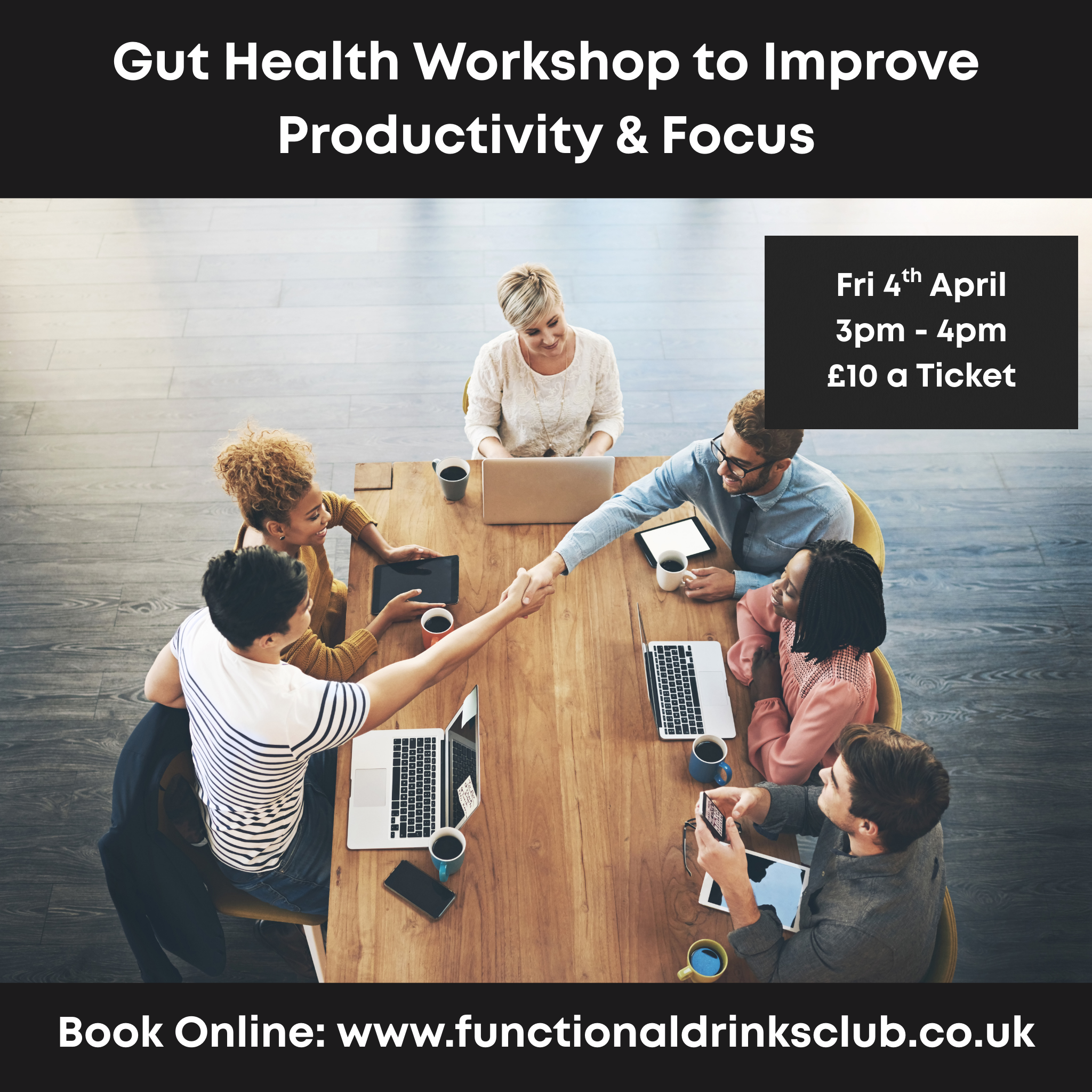 Group of people round a table at work to promote a gut health workshop.