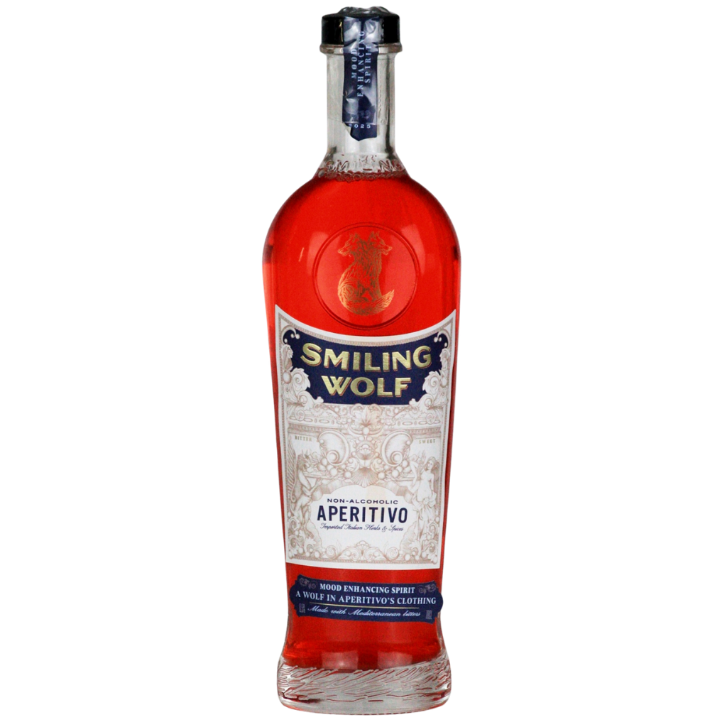 Bottle of Smiling Wolf Aperitivo on a white background