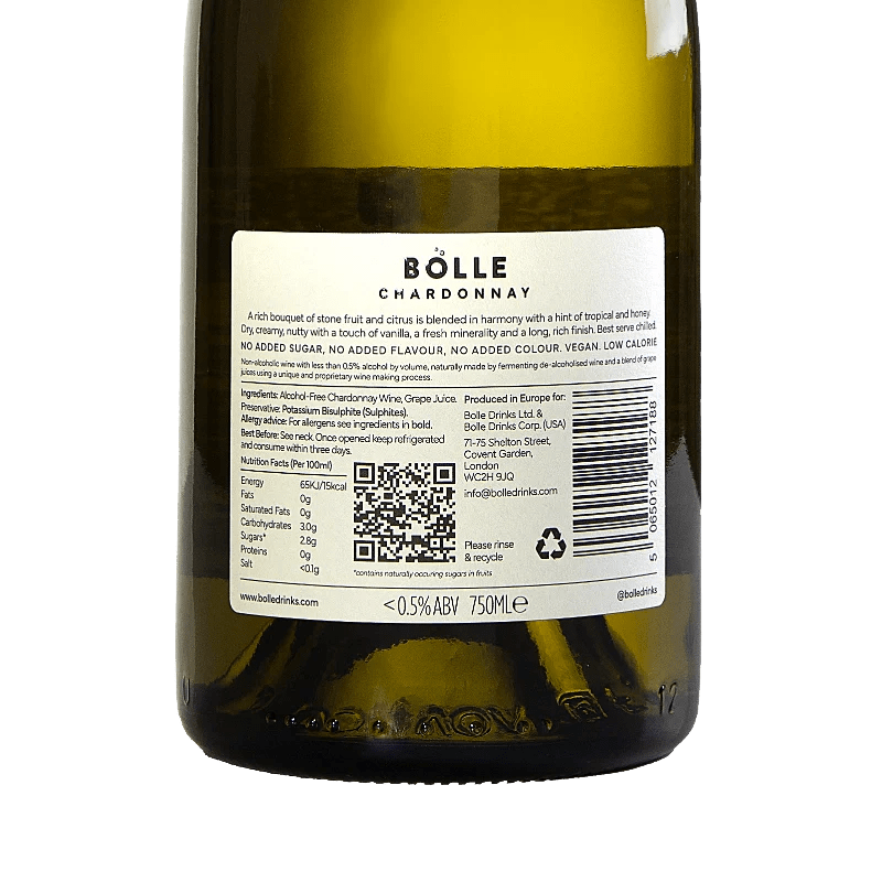 BOLLE Chardonnay – Premium Non - Alcoholic White Wine - Functional Drinks Club