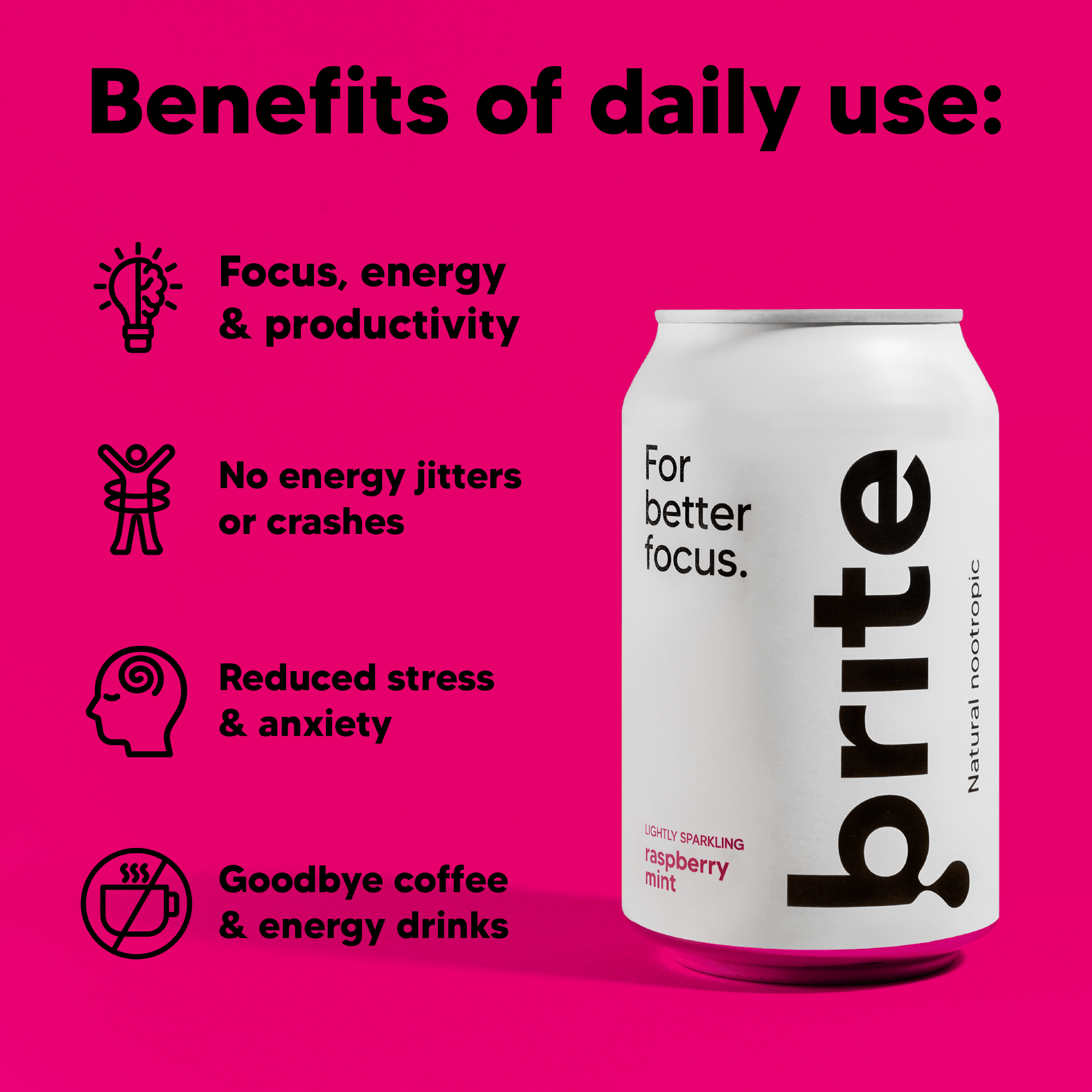 Brite Raspberry & Mint Nootropic Drink – Clean Energy - Functional Drinks Club