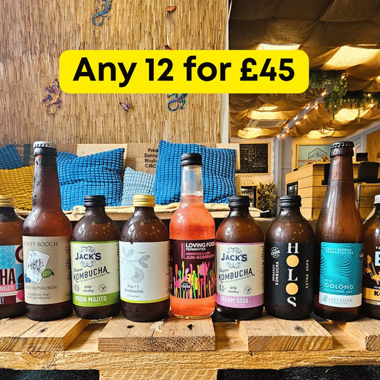 Build your own kombucha box from over 40 different kombuchas promo at Functional Drinks Club.