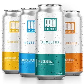 Raw Culture Kombucha cans side by side at Functional Drinks Club