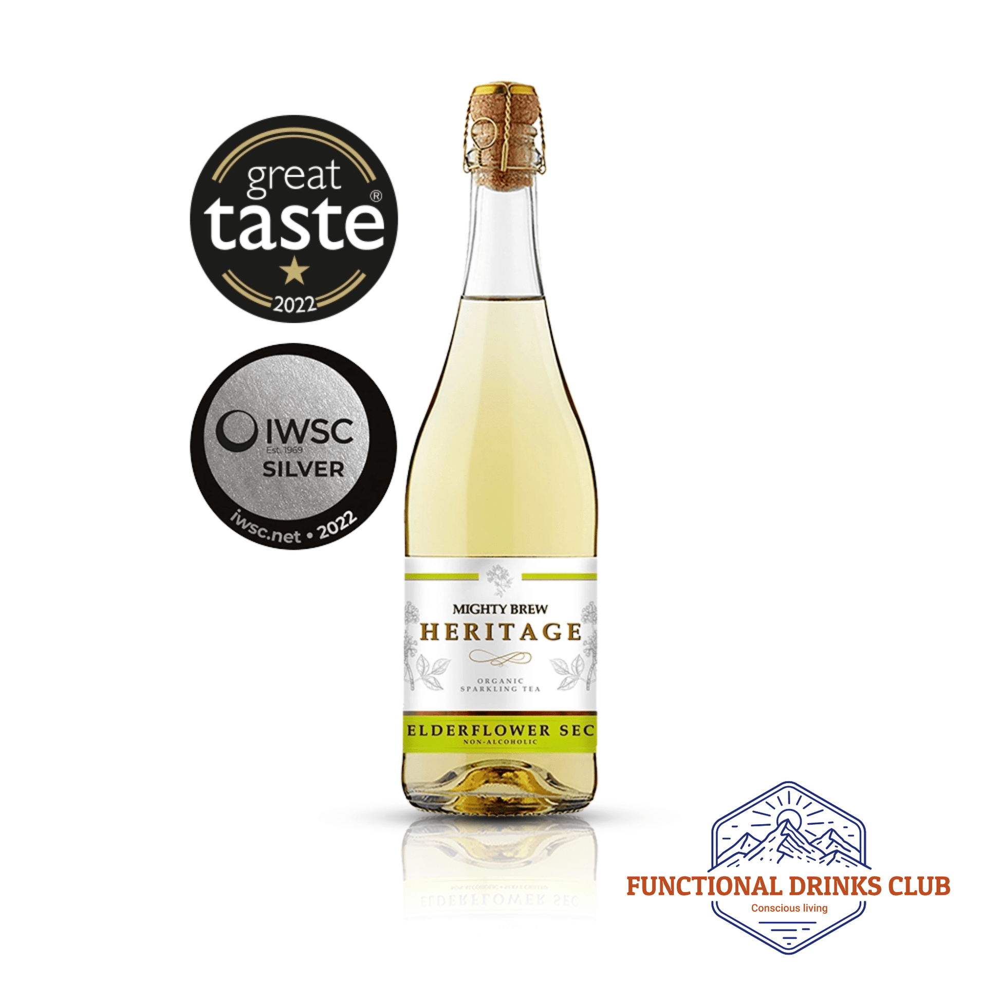 Mighty Brew Heritage Elderflower Sec | Organic Non - Alcoholic Sparkling Kombucha - Functional Drinks Club
