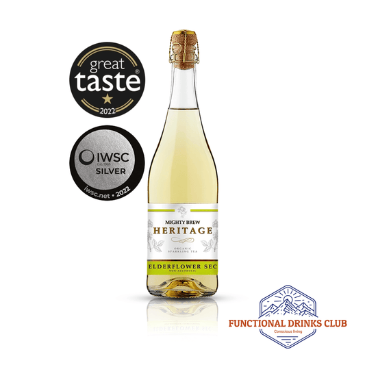 Mighty Brew Heritage Elderflower Sec | Organic Non - Alcoholic Sparkling Kombucha - Functional Drinks Club