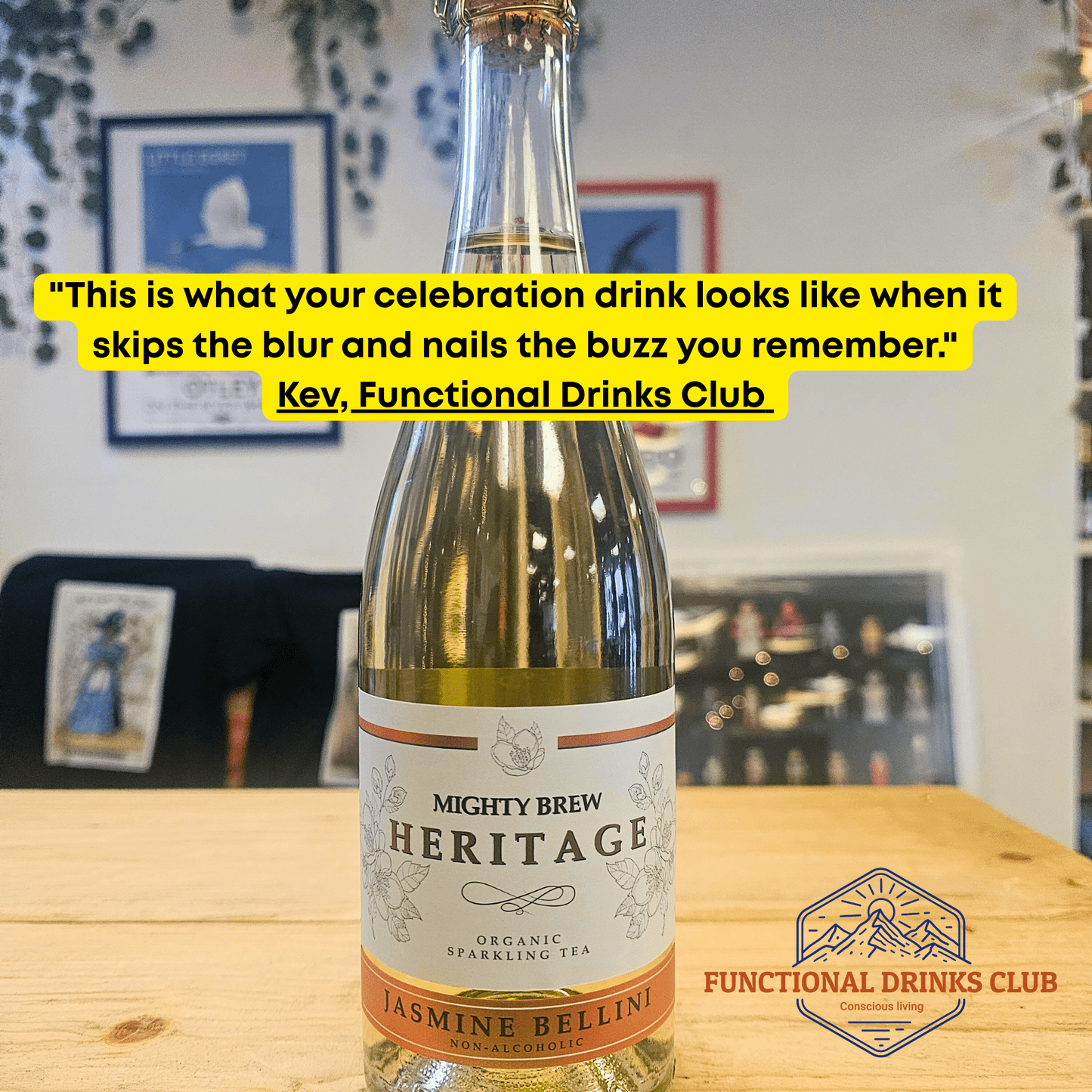 Mighty Brew Heritage Jasmine Bellini | Organic Non - Alcoholic Sparkling Kombucha - Functional Drinks Club