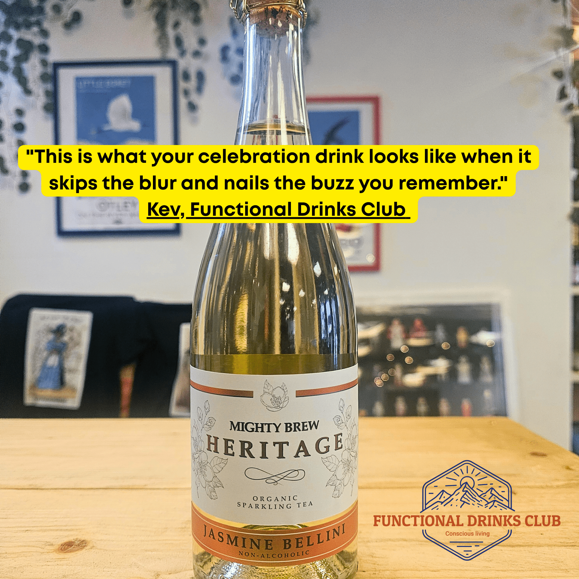 Mighty Brew Heritage Jasmine Bellini | Organic Non - Alcoholic Sparkling Kombucha - Functional Drinks Club
