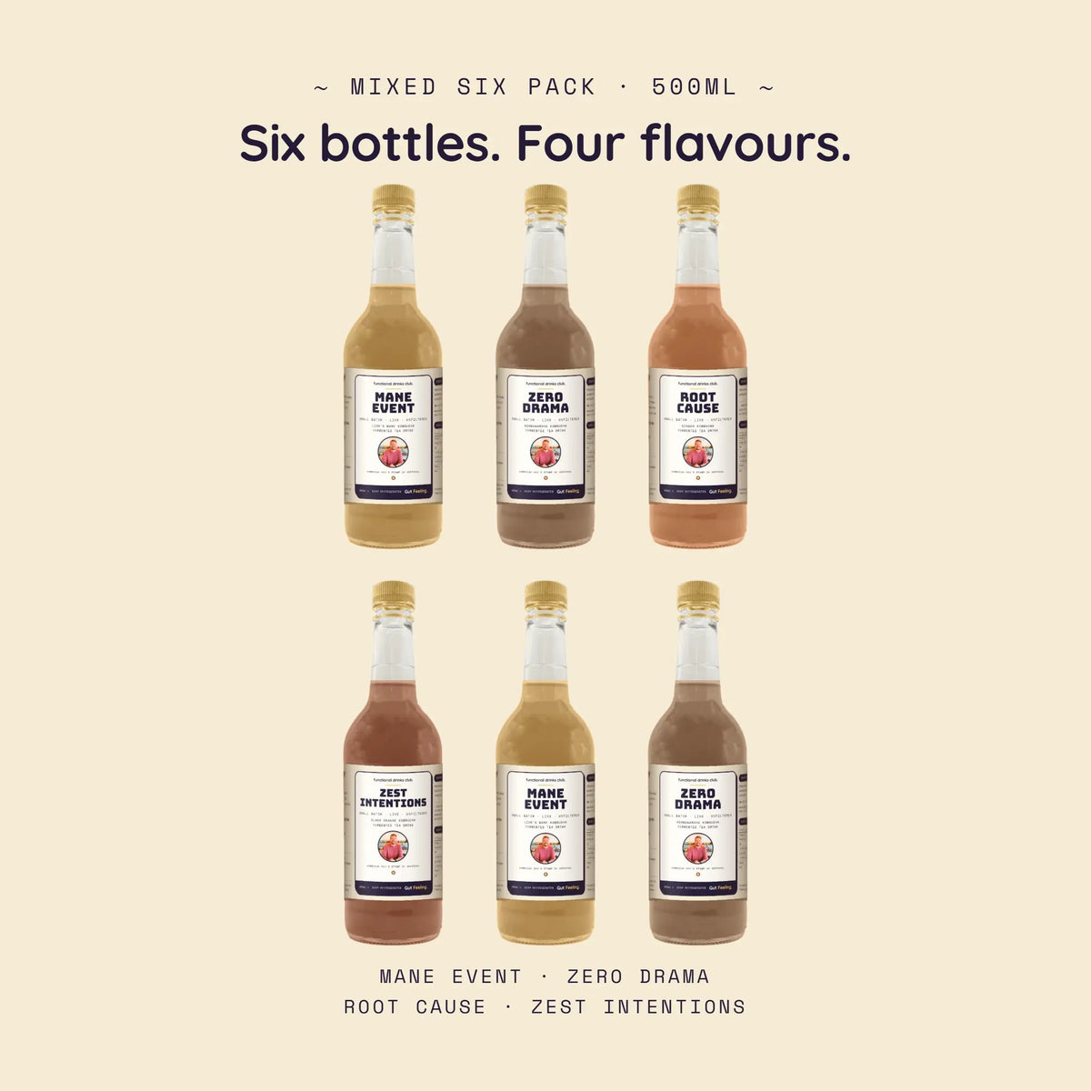 Mixed Six Pack | Gut Feeling Kombucha Selection 500ml x6 - Functional Drinks Club