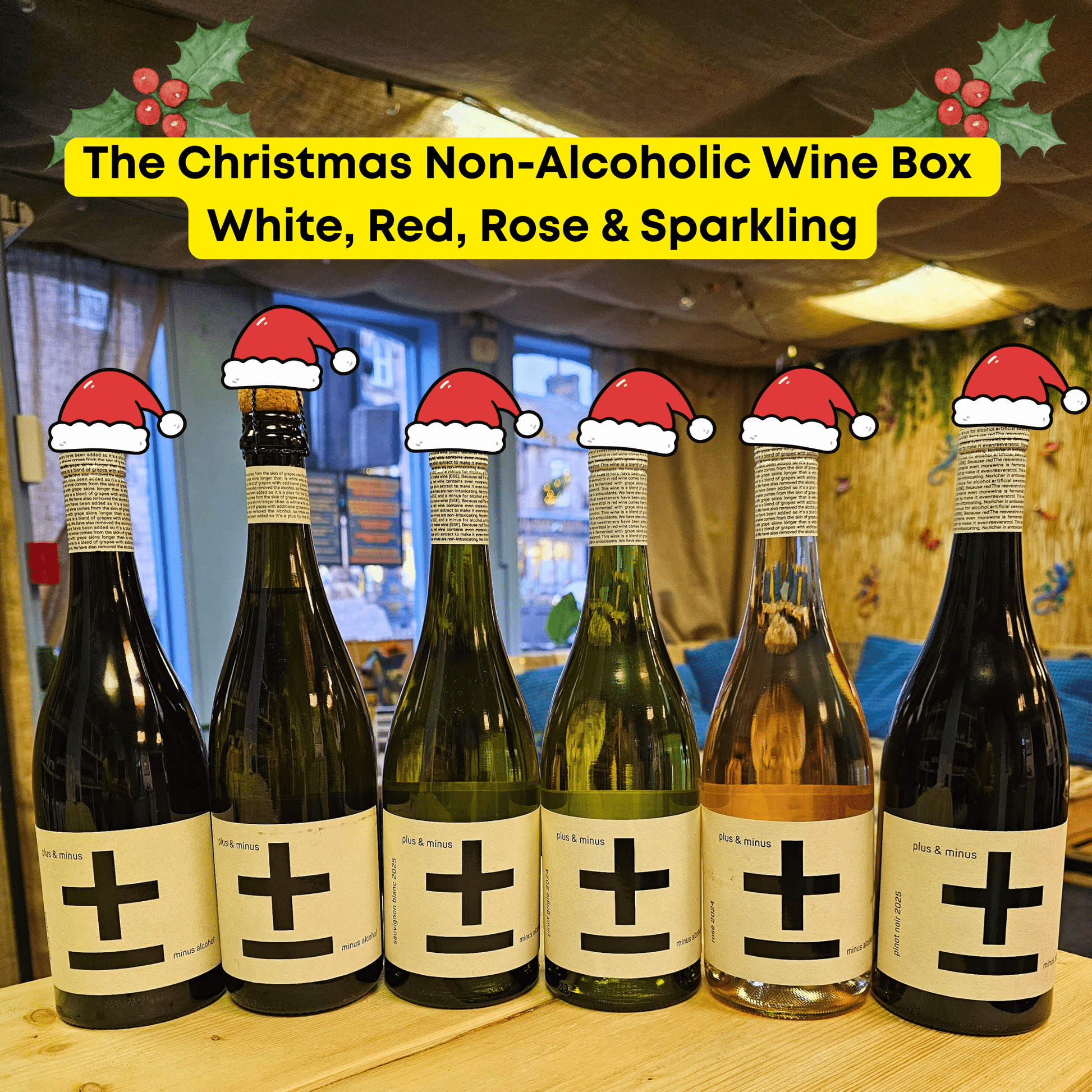 Non - Alcoholic Christmas Wine Box – 6 Bottles | Plus + Minus - Functional Drinks Club