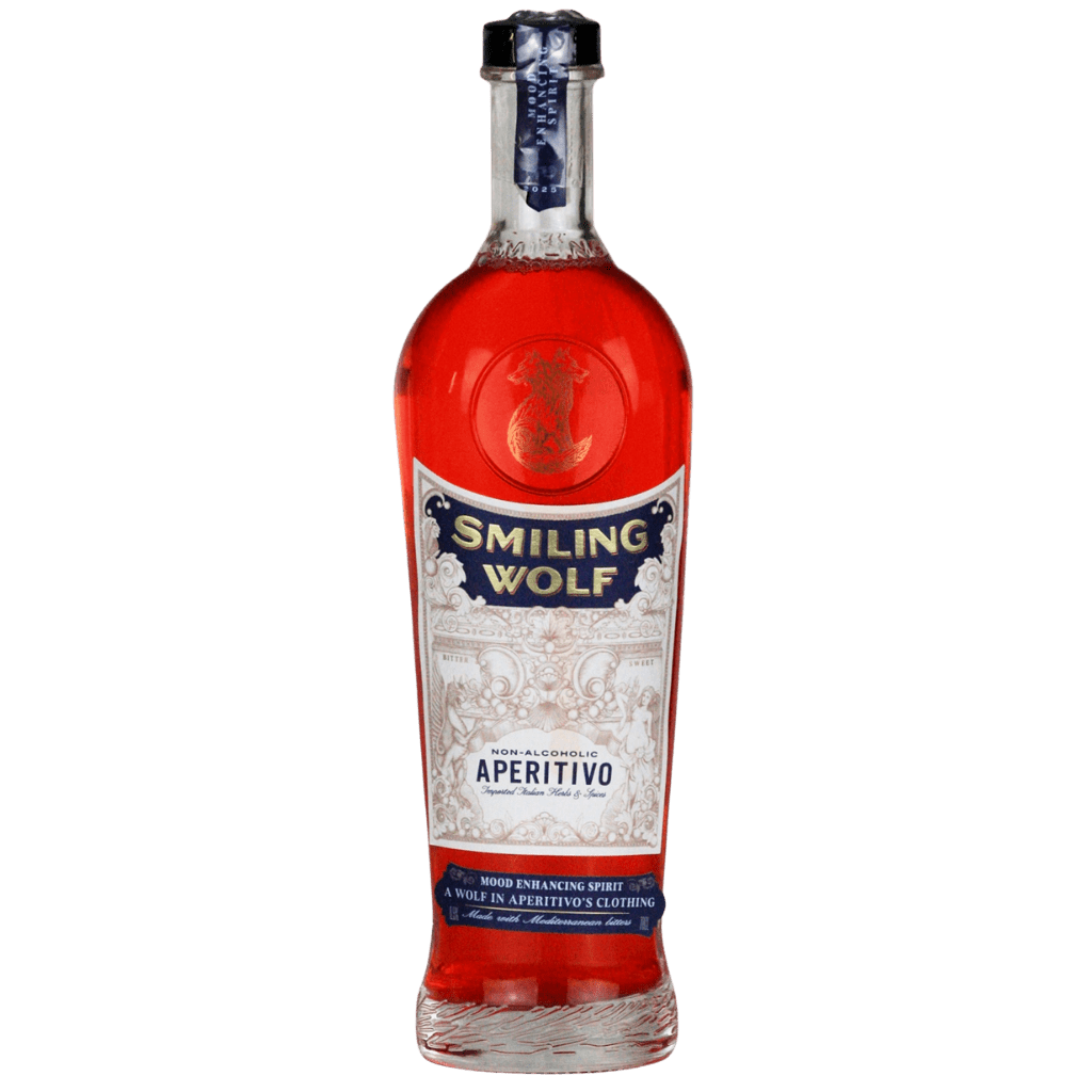Bottle of Smiling Wolf Aperitivo on a white background