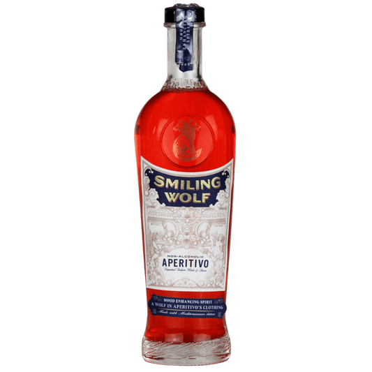 Bottle of Smiling Wolf Aperitivo on a white background