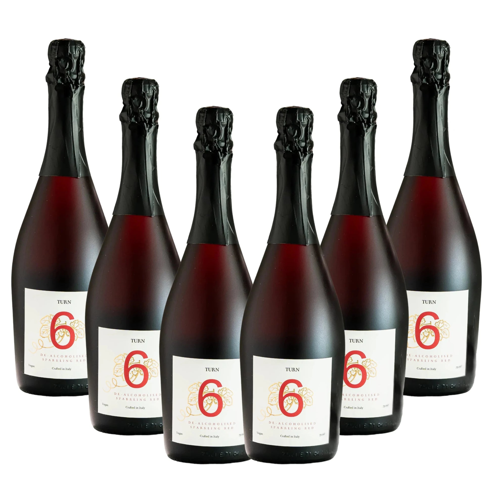 Six bottles of Tormar 6 sparkling wine on a white background