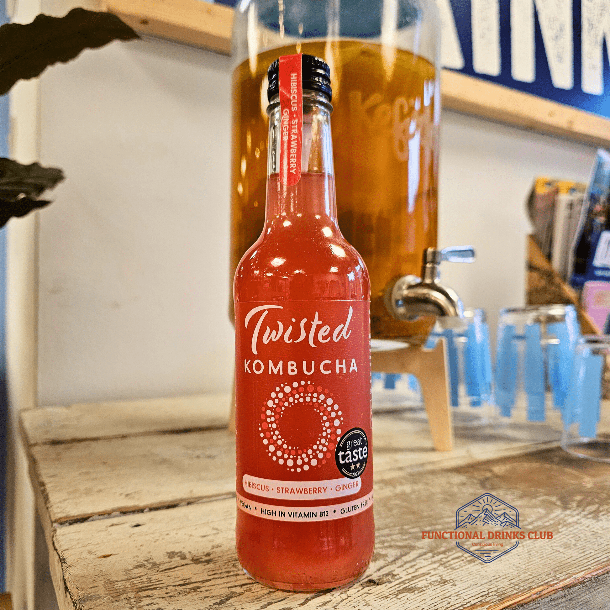 Twisted Kombucha Hibiscus, Strawberry & Ginger - Functional Drinks Club