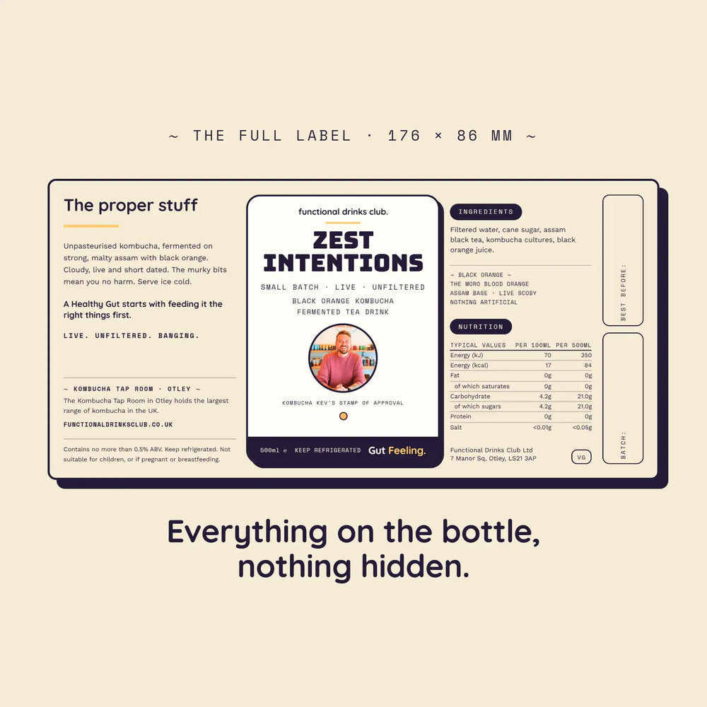 Zest Intentions Black Orange kombucha from Functional Drinks Club
