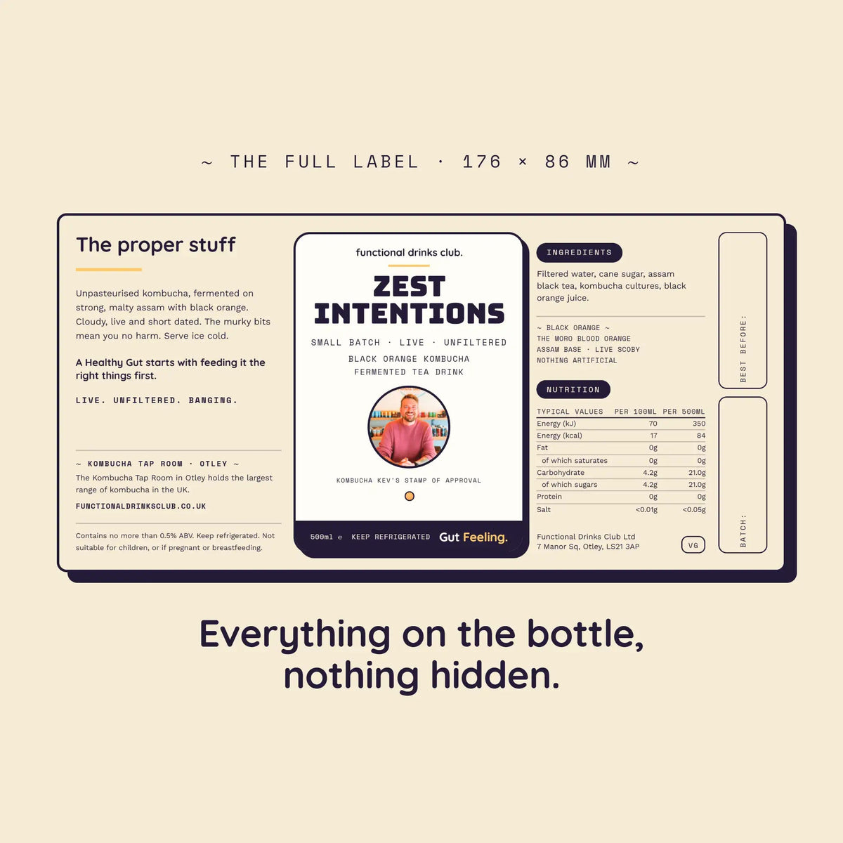 Zest Intentions | Black Orange Kombucha 500ml - Functional Drinks Club